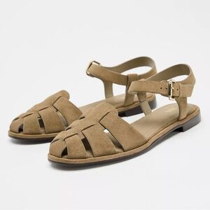 Zara Suede Fisherman Tan Sandals